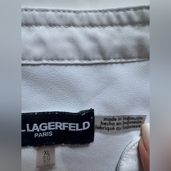 Karl Lagerfeld White Shirt Women’s Dots Sz XL Flowing - Picture 4 of 9